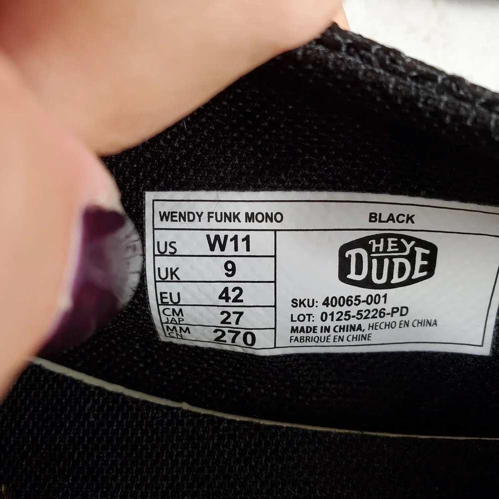Hey Dude Wally Funk Mono Womens Shoes Sz 11 Black Round Toe Slip On Sneakers